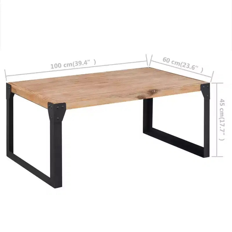 Tavolino da Caffè in Legno Massello di Acacia con Gambe in Acciaio, Stile Industriale, Marrone e Nero