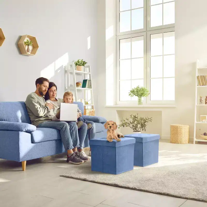 Pouf Contenitore Pieghevole con Cuscino Morbido, Leggero e Portatile