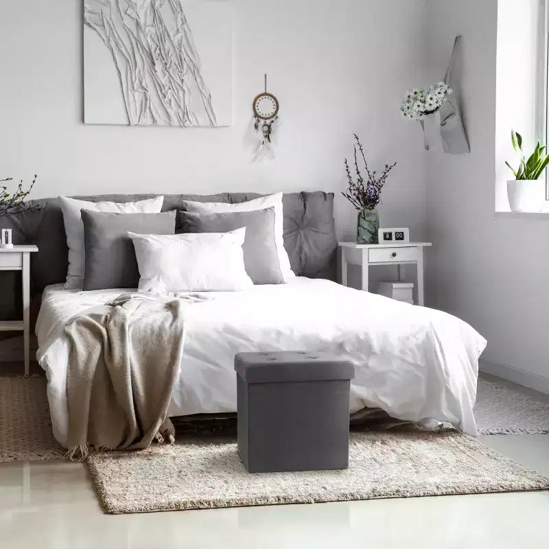 Pouf Contenitore Pieghevole con Cuscino Morbido, Leggero e Portatile
