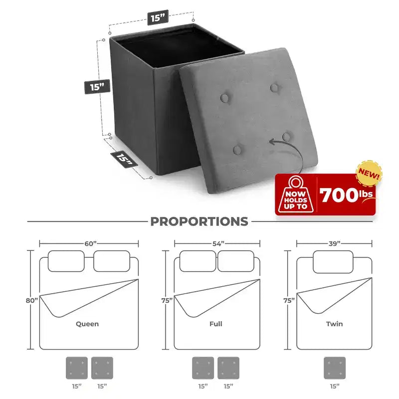 Pouf Contenitore Pieghevole con Cuscino Morbido, Leggero e Portatile