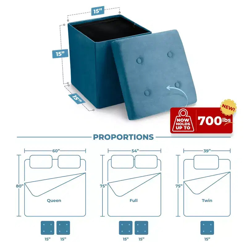 Pouf Contenitore Pieghevole con Cuscino Morbido, Leggero e Portatile