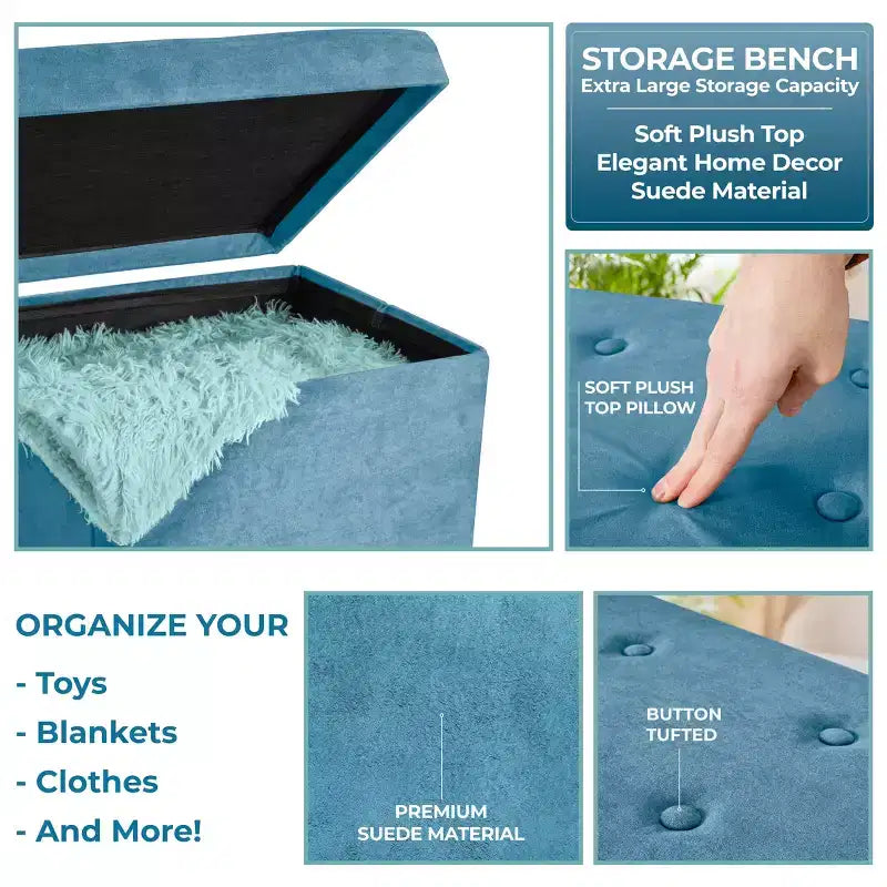 Pouf Contenitore Pieghevole con Cuscino Morbido, Leggero e Portatile