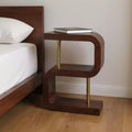 Comodino curvo in legno massello color castagno e oro da 60 cm