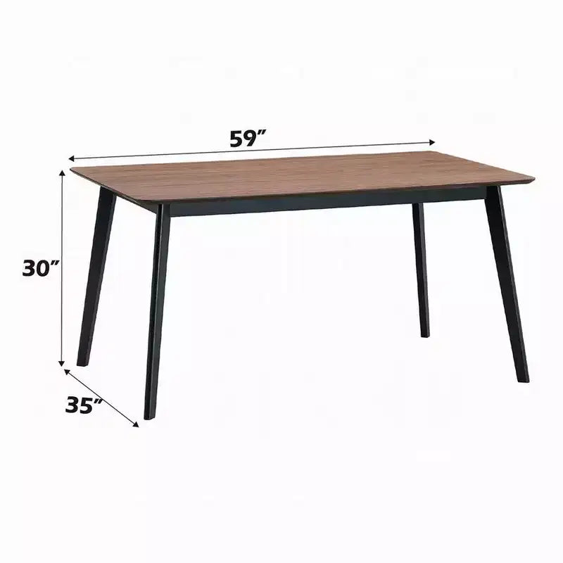 Tavolo da pranzo rettangolare da 59 pollici, piano marrone con gambe scandinave nere