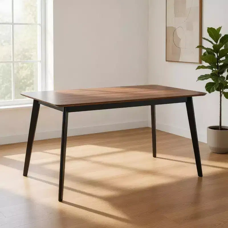 Tavolo da pranzo rettangolare da 59 pollici, piano marrone con gambe scandinave nere