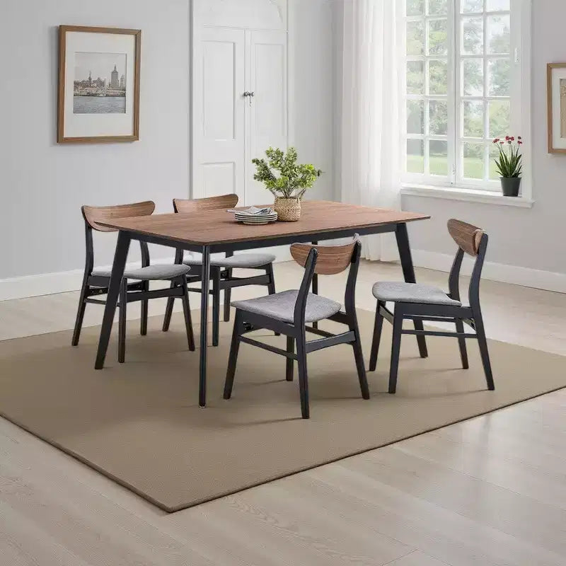 Tavolo da pranzo rettangolare da 59 pollici, piano marrone con gambe scandinave nere