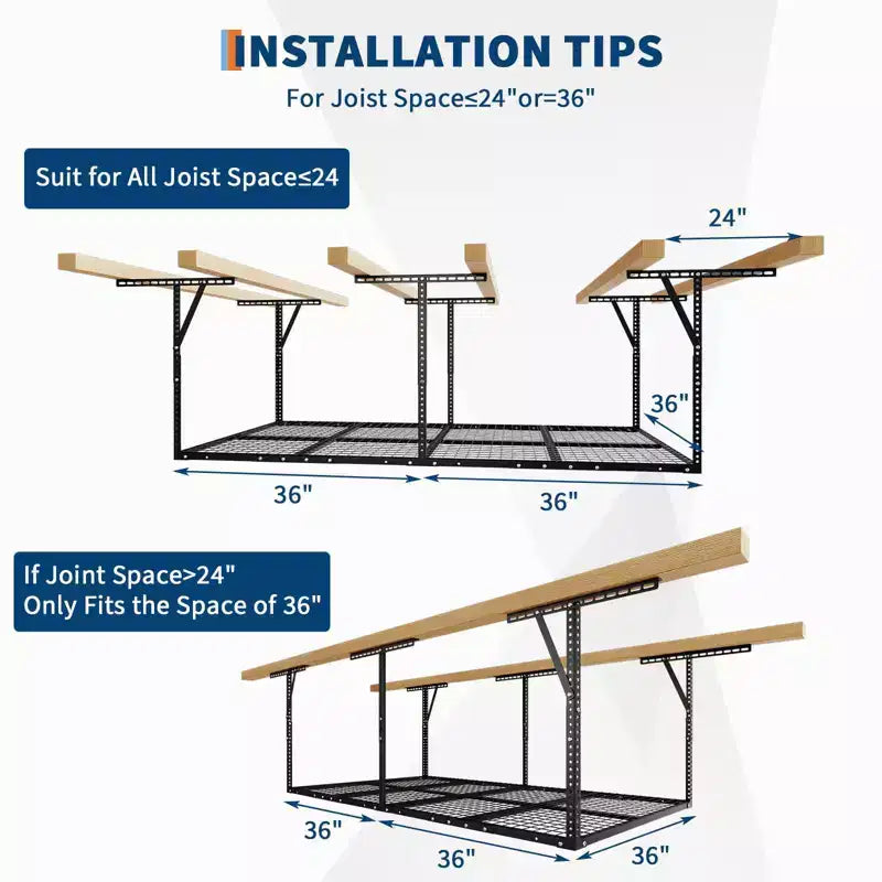 Scaffale pensile per garage per carichi pesanti, montaggio a soffitto, capacità 272 kg