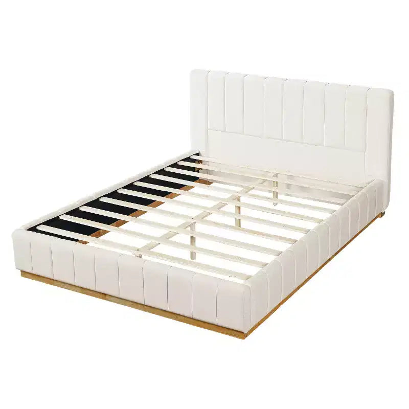 Letto moderno a righe in tessuto con testiera