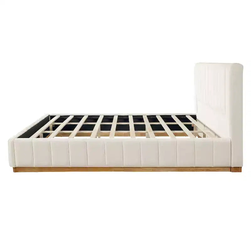Letto moderno a righe in tessuto con testiera