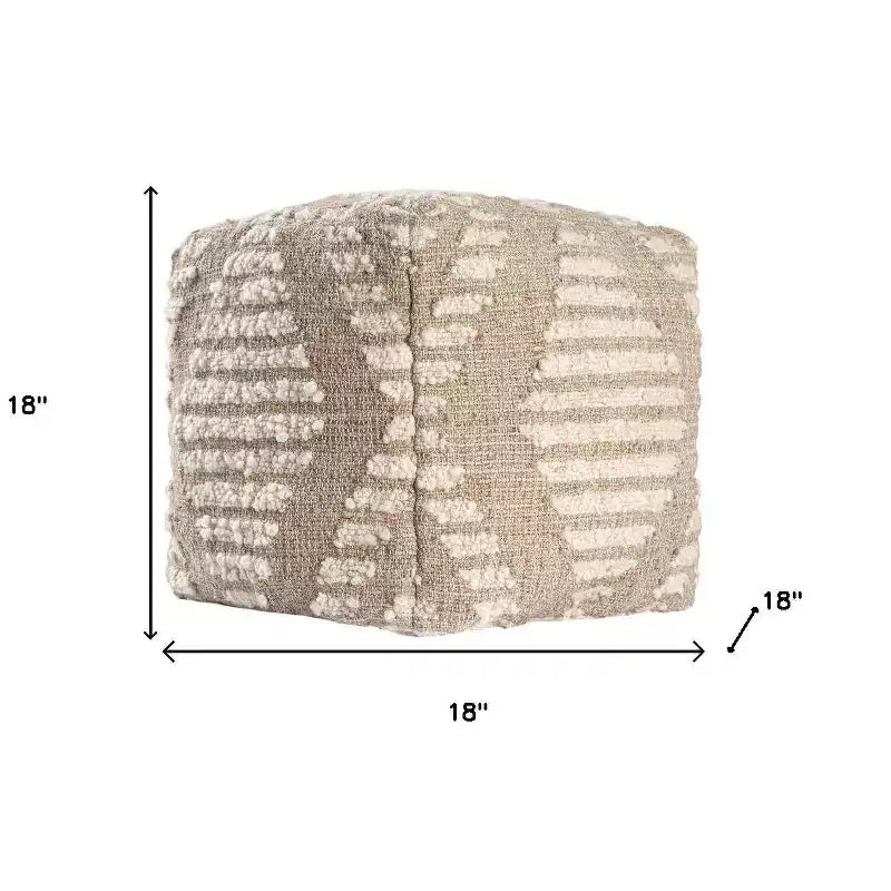 Pouf ottomano cubico geometrico in iuta di cotone naturale e avorio da 18 pollici