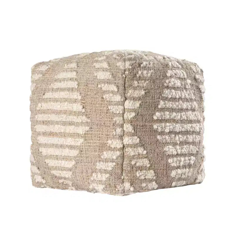 Pouf ottomano cubico geometrico in iuta di cotone naturale e avorio da 18 pollici