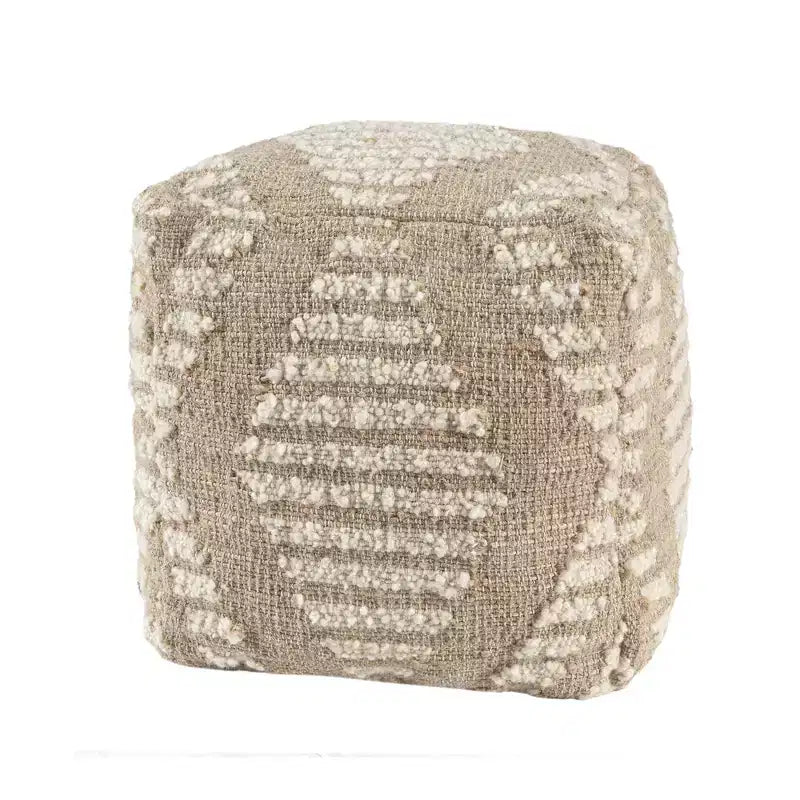 Pouf ottomano cubico geometrico in iuta di cotone naturale e avorio da 18 pollici