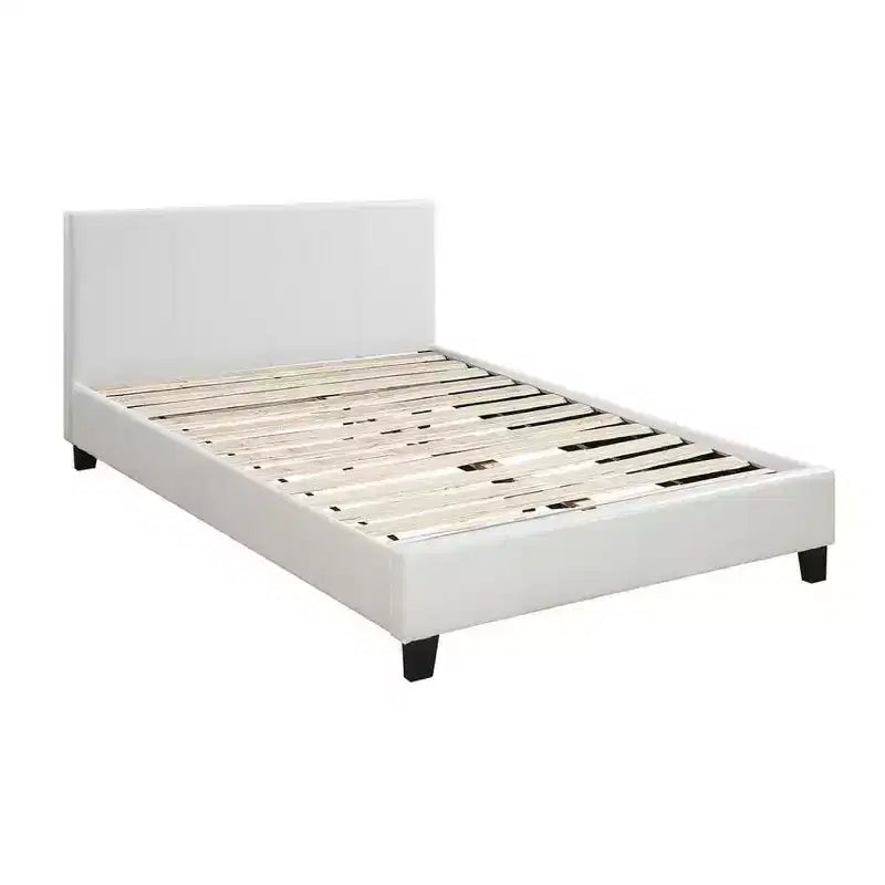 Letto matrimoniale Queen in similpelle di transizione con testiera imbottita, bianco