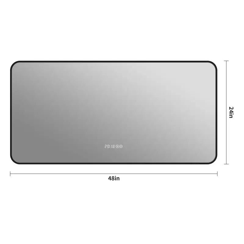 Specchio da bagno 48x24 pollici in alluminio nero con display della temperatura e luce LED
