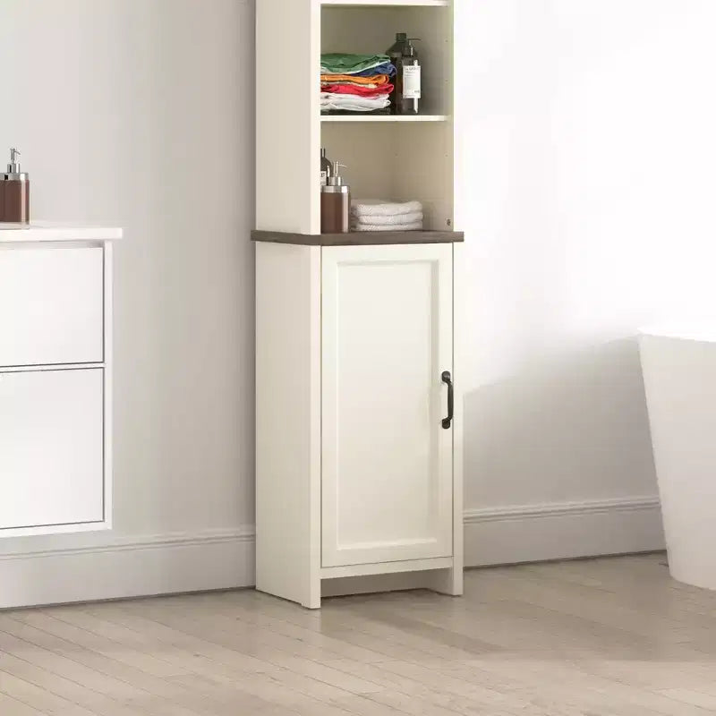 Colonna Bagno Alta con Ripiani a Giorno, Rovere Nodi Avorio, 39,6L x 29,5P x 161,8A cm