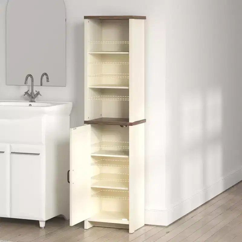 Colonna Bagno Alta con Ripiani a Giorno, Rovere Nodi Avorio, 39,6L x 29,5P x 161,8A cm