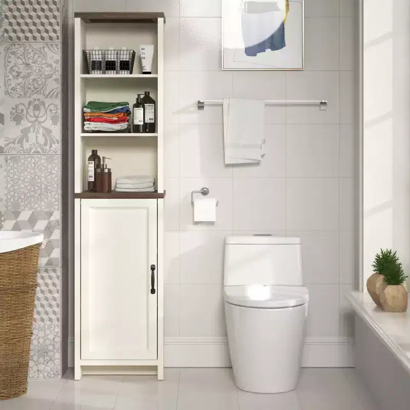 Colonna Bagno Alta con Ripiani a Giorno, Rovere Nodi Avorio, 39,6L x 29,5P x 161,8A cm
