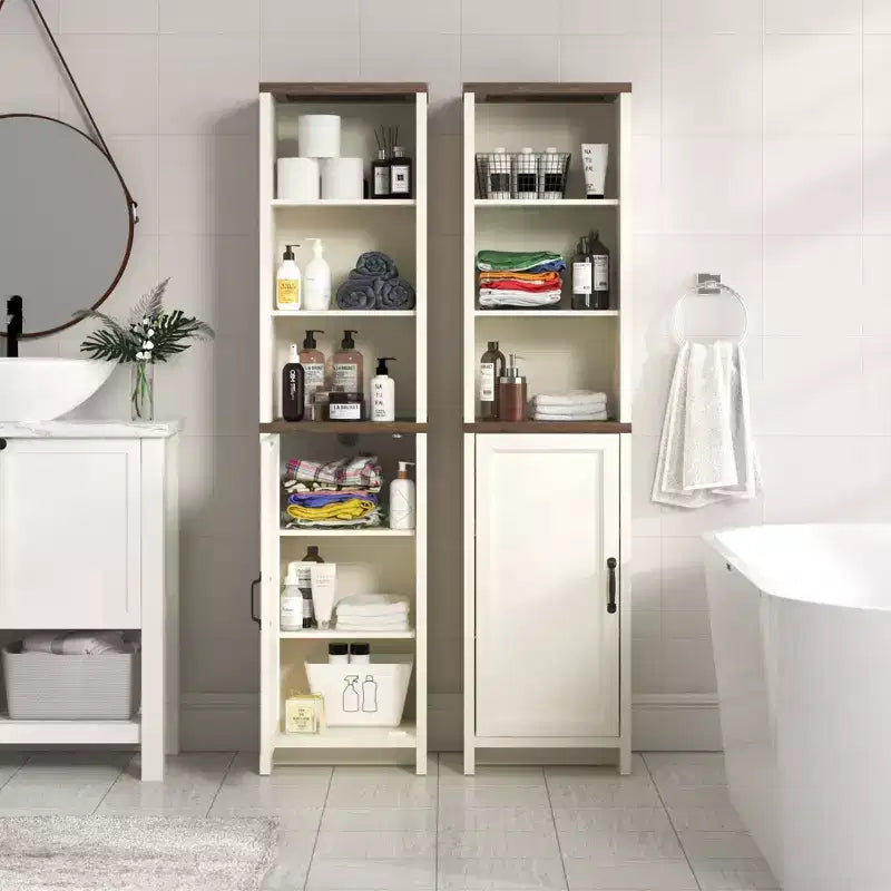 Colonna Bagno Alta con Ripiani a Giorno, Rovere Nodi Avorio, 39,6L x 29,5P x 161,8A cm