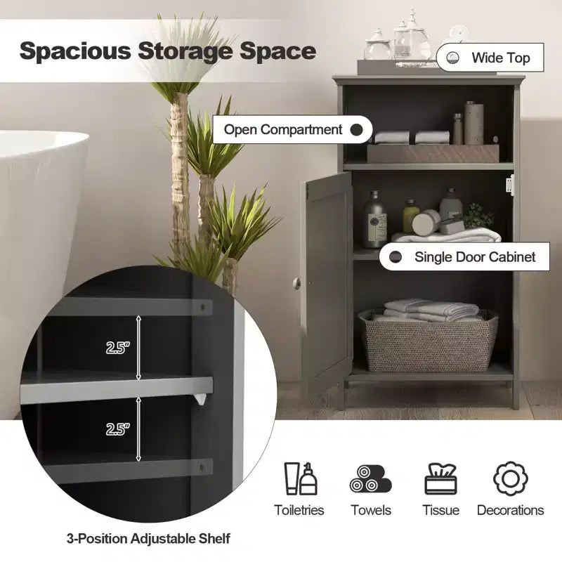 Mobile Bagno con Anta Singola, Vano a Giorno e Ripiano Regolabile