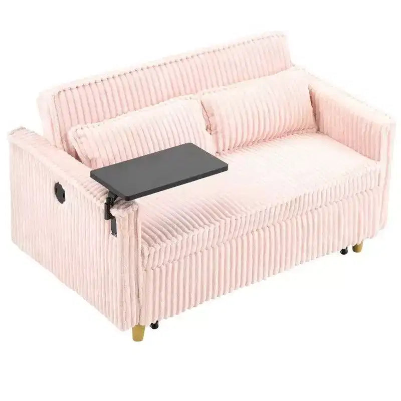 Divano Letto Convertibile in Velluto a Coste con Tavolino Mobile e Porta USB