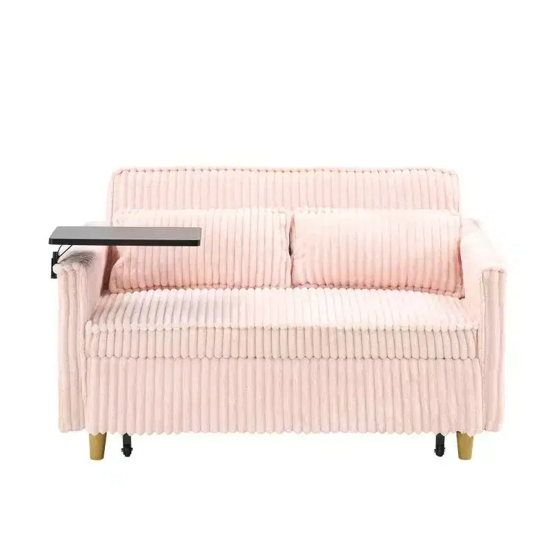 Divano Letto Convertibile in Velluto a Coste con Tavolino Mobile e Porta USB