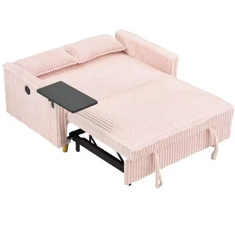Divano Letto Convertibile in Velluto a Coste con Tavolino Mobile e Porta USB
