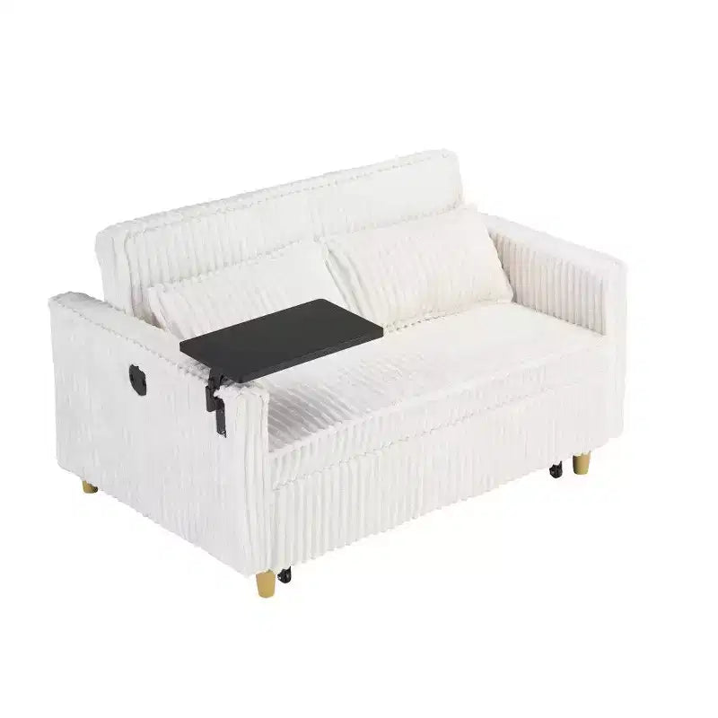 Divano Letto Convertibile in Velluto a Coste con Tavolino Mobile e Porta USB