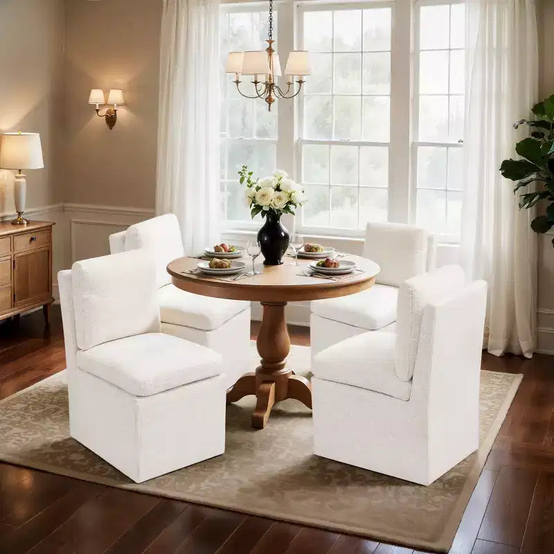 Sedia da pranzo imbottita con rotelle, sedia moderna da divano con ruote silenziose, color avena