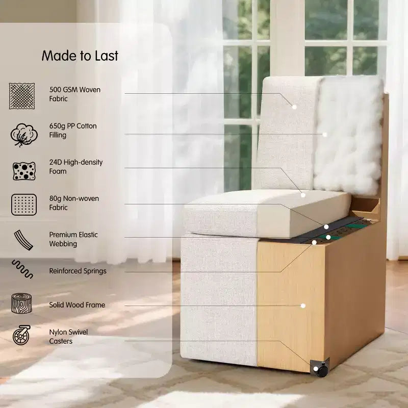 Sedia da pranzo imbottita con rotelle, sedia moderna da divano con ruote silenziose, color avena