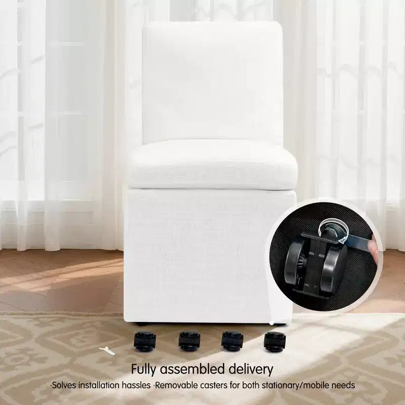 Sedia da pranzo imbottita con rotelle, sedia moderna da divano con ruote silenziose, color avena
