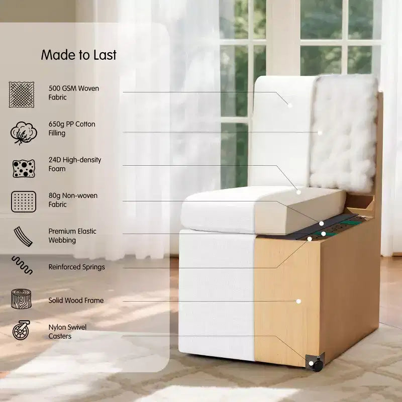 Sedia da pranzo imbottita con rotelle, sedia moderna da divano con ruote silenziose, color avena