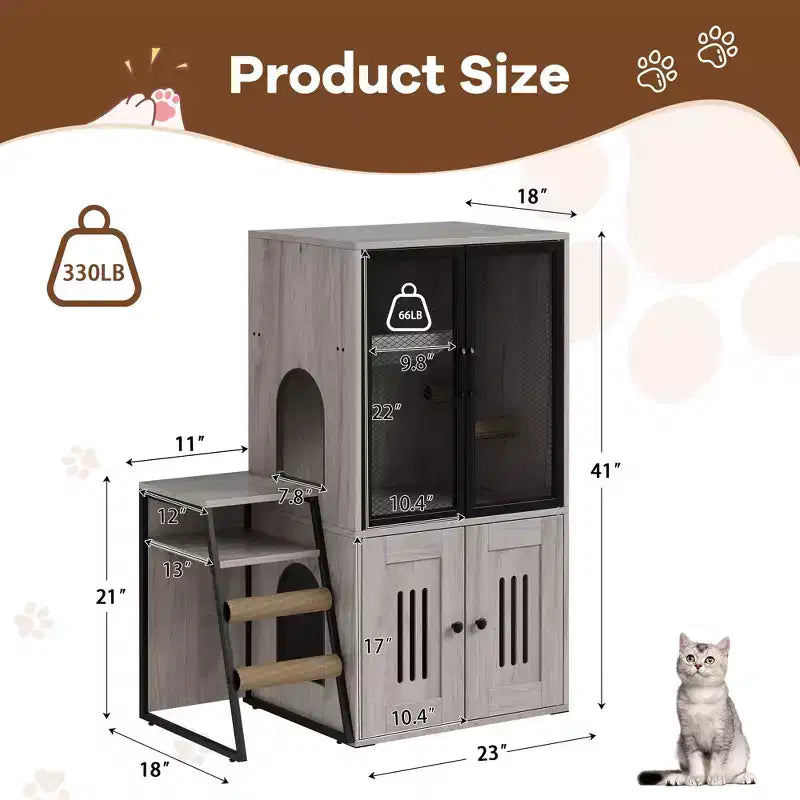 Lettiera per gatti 2 in 1 nascosta con mobiletto e tiragraffi