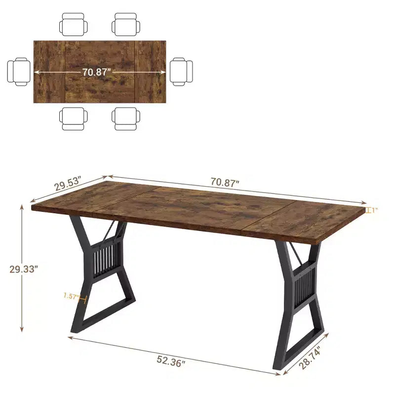 Tavolo da Pranzo da 180 cm Stile Rustico per 4-6 Persone con Robuste Gambe in Metallo