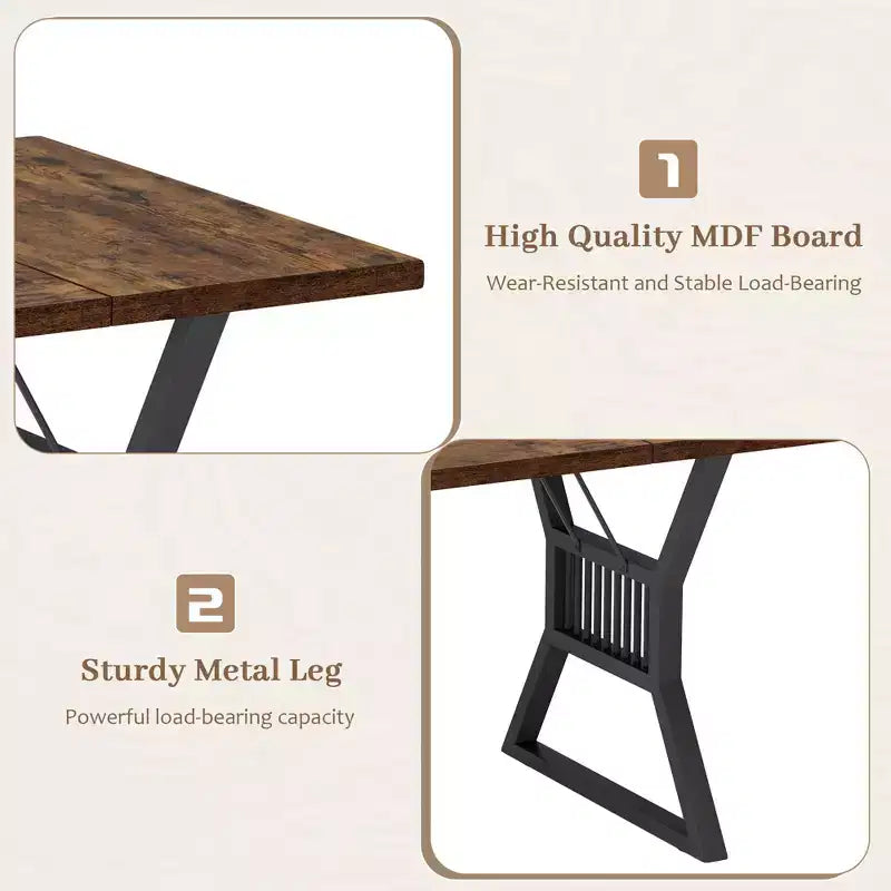 Tavolo da Pranzo da 180 cm Stile Rustico per 4-6 Persone con Robuste Gambe in Metallo
