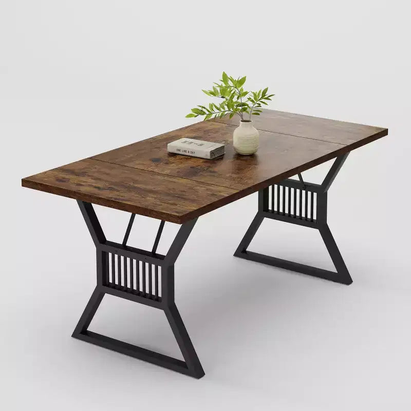 Tavolo da Pranzo da 180 cm Stile Rustico per 4-6 Persone con Robuste Gambe in Metallo