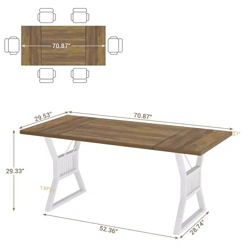 Tavolo da Pranzo da 180 cm Stile Rustico per 4-6 Persone con Robuste Gambe in Metallo