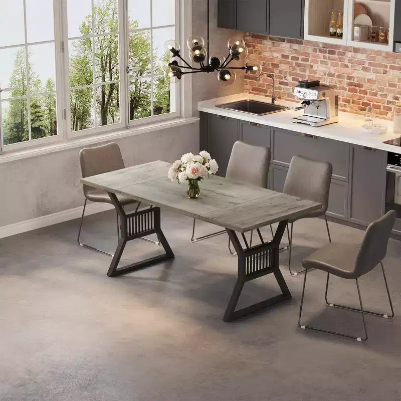 Tavolo da Pranzo da 180 cm Stile Rustico per 4-6 Persone con Robuste Gambe in Metallo