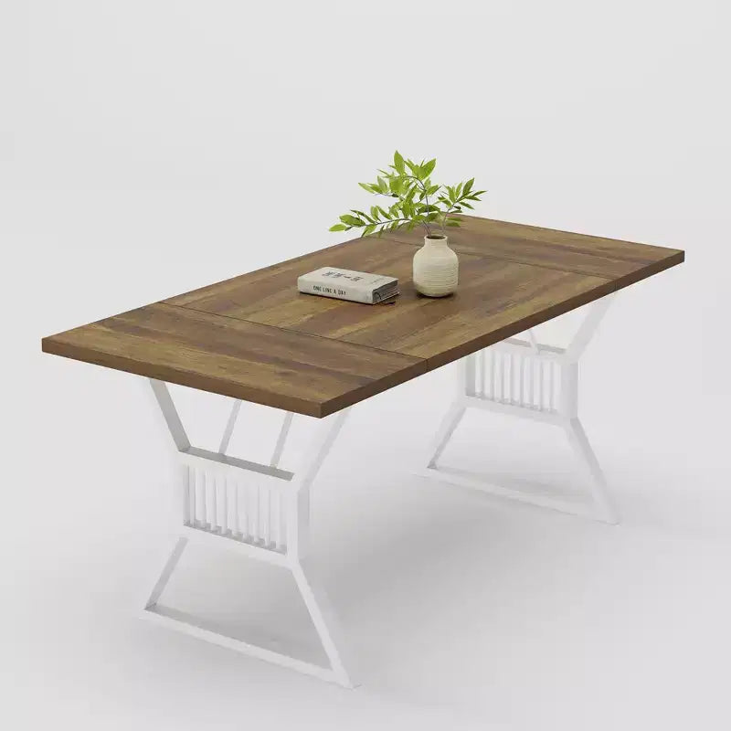 Tavolo da Pranzo da 180 cm Stile Rustico per 4-6 Persone con Robuste Gambe in Metallo
