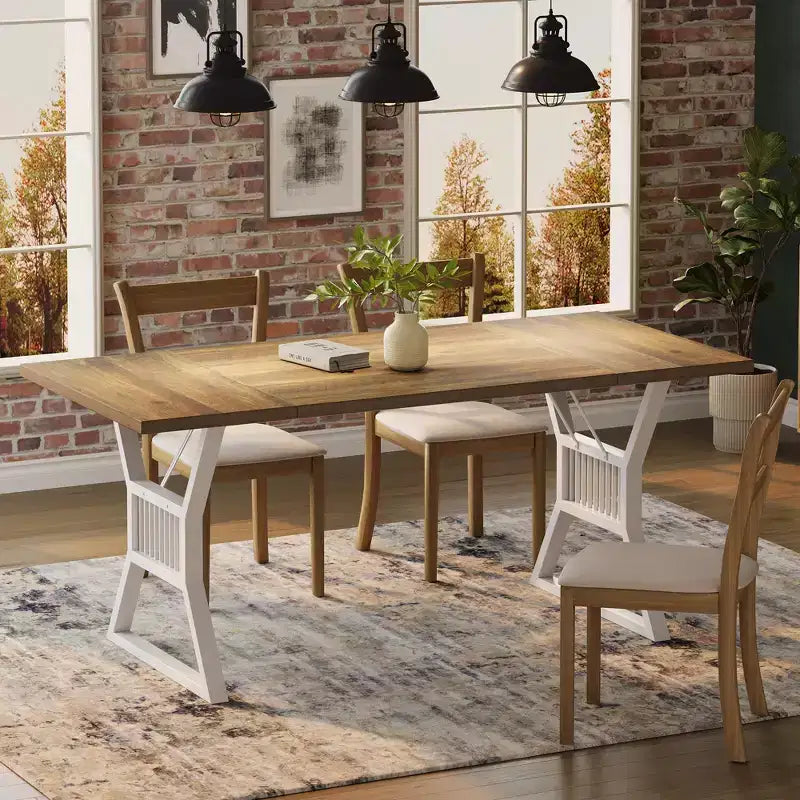 Tavolo da Pranzo da 180 cm Stile Rustico per 4-6 Persone con Robuste Gambe in Metallo