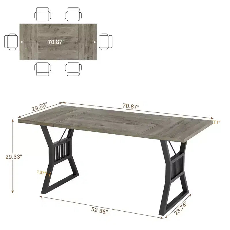 Tavolo da Pranzo da 180 cm Stile Rustico per 4-6 Persone con Robuste Gambe in Metallo