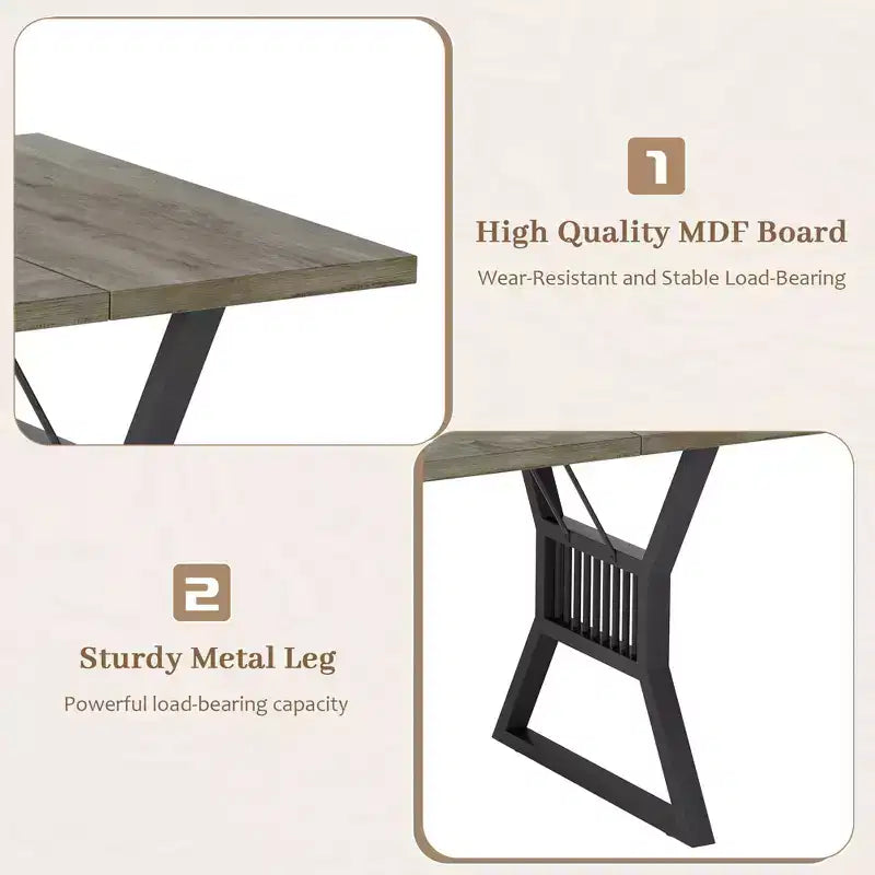 Tavolo da Pranzo da 180 cm Stile Rustico per 4-6 Persone con Robuste Gambe in Metallo