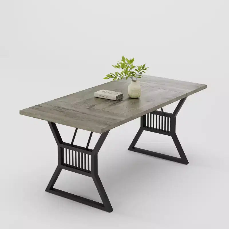 Tavolo da Pranzo da 180 cm Stile Rustico per 4-6 Persone con Robuste Gambe in Metallo