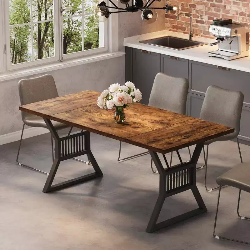 Tavolo da Pranzo da 180 cm Stile Rustico per 4-6 Persone con Robuste Gambe in Metallo