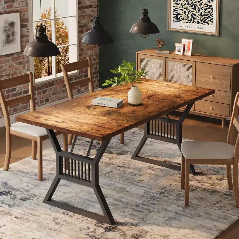 Tavolo da Pranzo da 180 cm Stile Rustico per 4-6 Persone con Robuste Gambe in Metallo