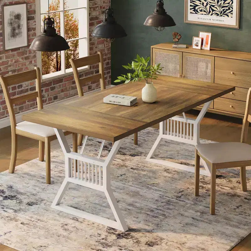 Tavolo da Pranzo da 180 cm Stile Rustico per 4-6 Persone con Robuste Gambe in Metallo