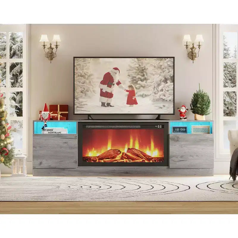 Mobile TV nero da 70 pollici per TV fino a 75 pollici con armadietto contenitore, compatibile con caminetto