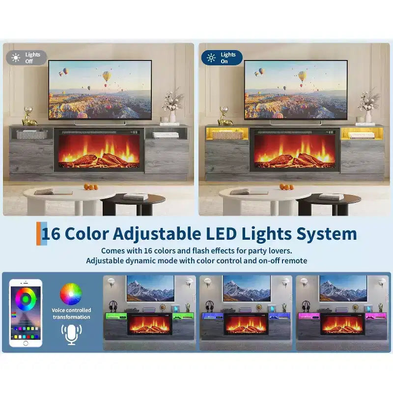 Mobile TV nero da 70 pollici per TV fino a 75 pollici con armadietto contenitore, compatibile con caminetto