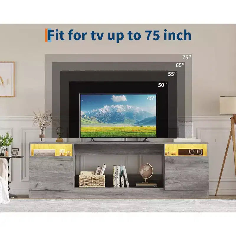 Mobile TV nero da 70 pollici per TV fino a 75 pollici con armadietto contenitore, compatibile con caminetto