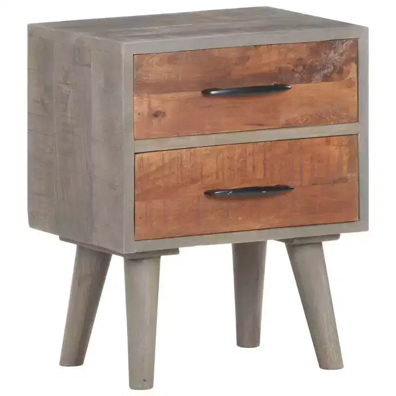 Comodino grigio in legno massello di mango grezzo, 15.7x11.8x19.7 pollici
