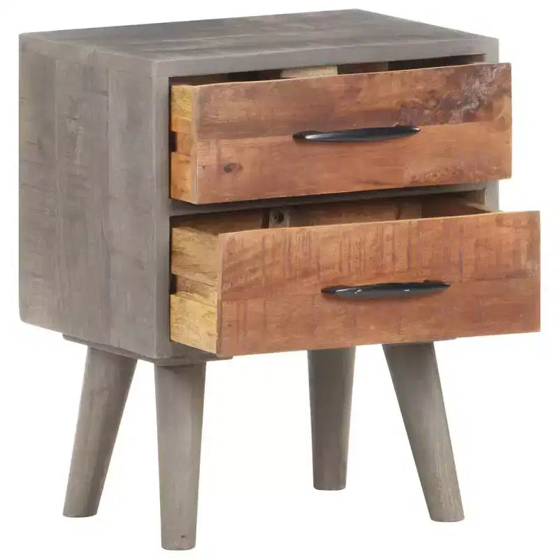 Comodino grigio in legno massello di mango grezzo, 15.7x11.8x19.7 pollici